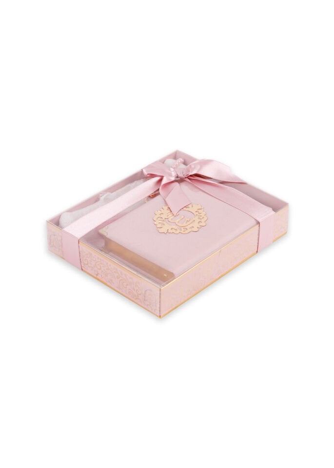 AMİNE SERİSİ KUTULU (Pamuk Seccade+İnci Tespih+Şantuk Kaplama Kuran) NO:1 PUDRA