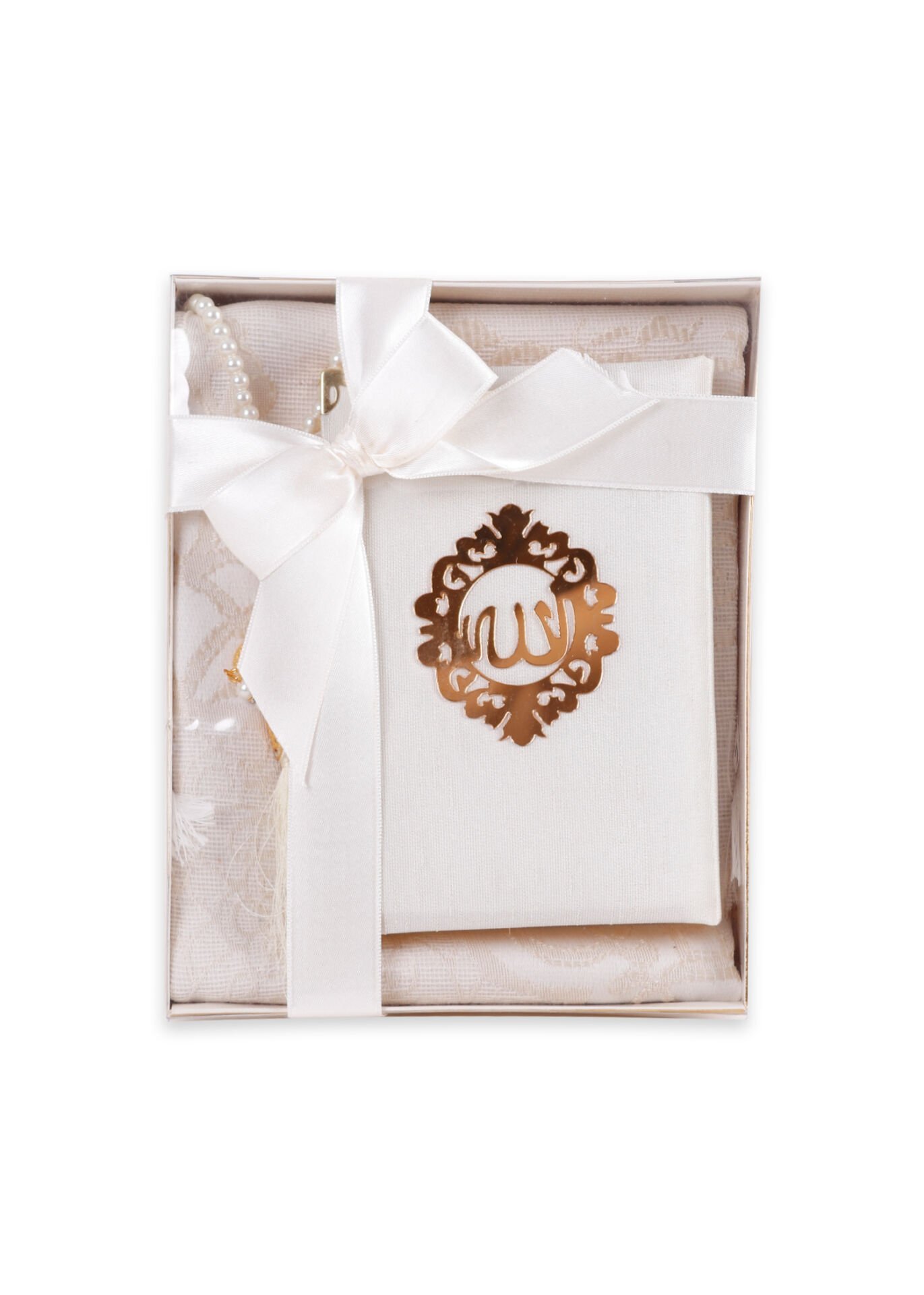 AMİNE SERİSİ KUTULU (Pamuk Seccade+İnci Tespih+Şantuk Kaplama Kuran) NO:1 KREM