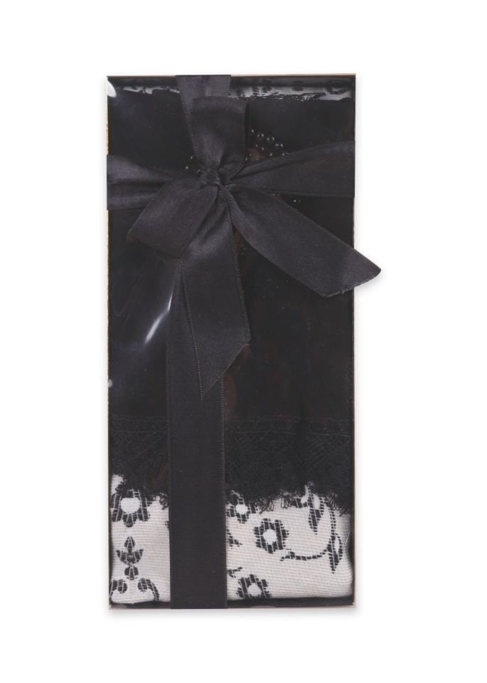 ECRİN SERİSİ KUTULU (Pamuk Seccade+Güpürlü Şal+İnci Tespih) NO:1 SİYAH