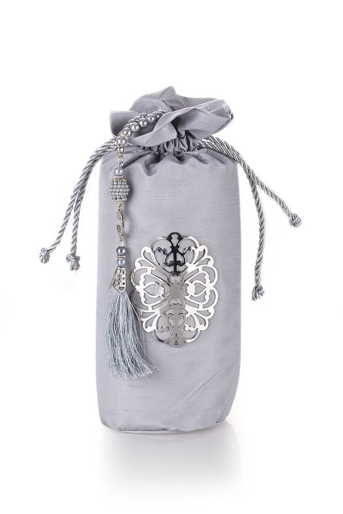 Osmanlı İpeği Şantuk Kese+Seccade+İnci Tespih GRİ-GÜMÜŞ