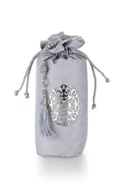 Osmanlı İpeği Şantuk Kese+Seccade+İnci Tespih GRİ-GÜMÜŞ