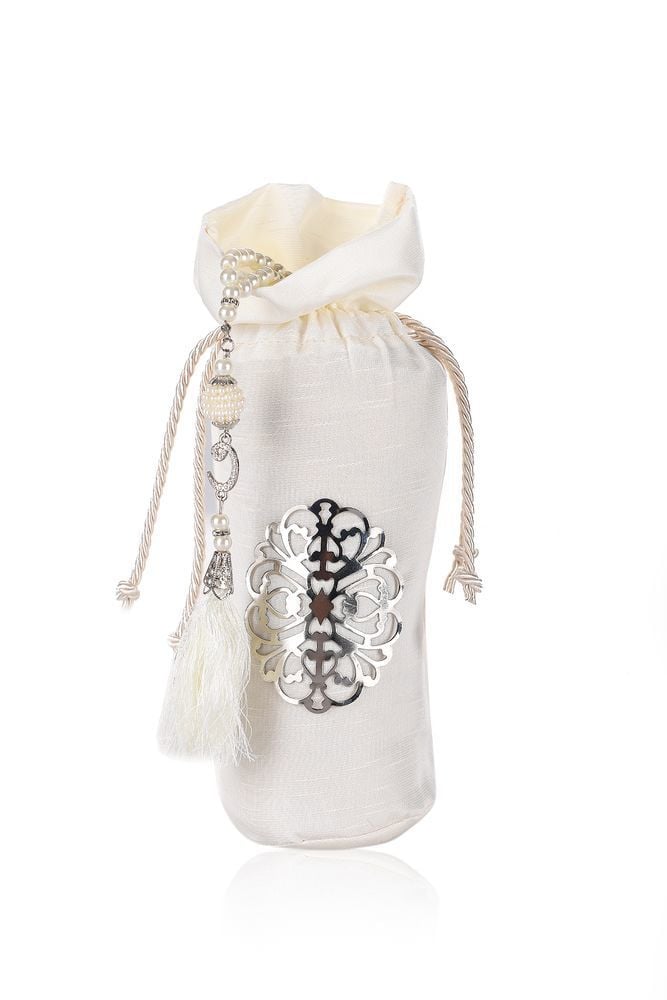 Osmanlı İpeği Şantuk Kese+Seccade+İnci Tespih KREM-GÜMÜŞ