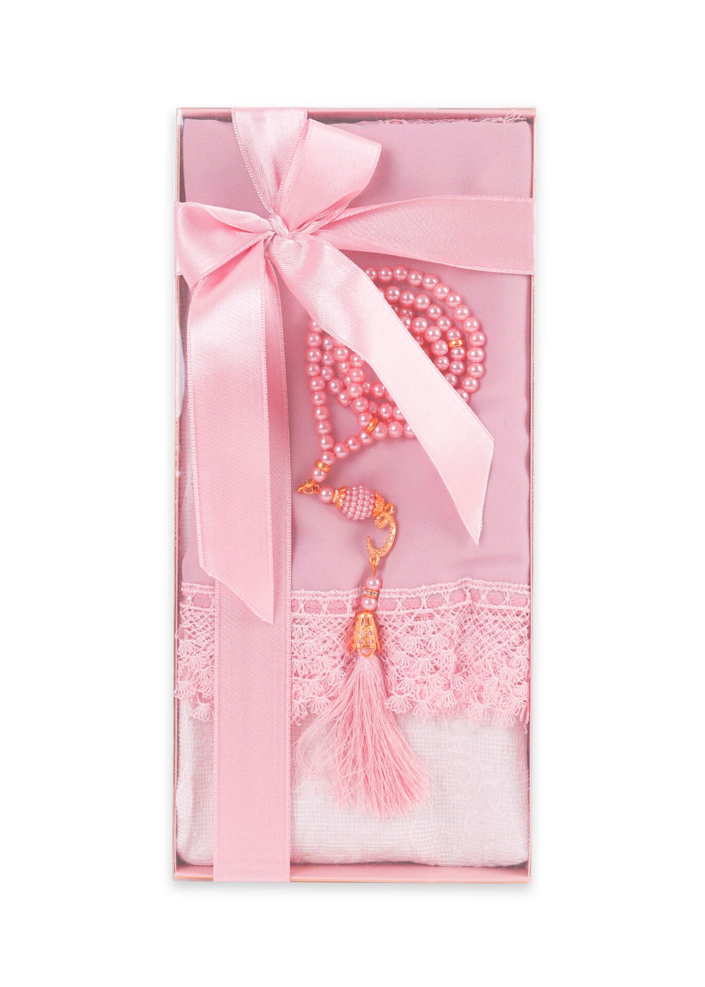 ECRİN SERİSİ KUTULU (Pamuk Seccade+Güpürlü Şal+İnci Tespih) NO:1 PUDRA