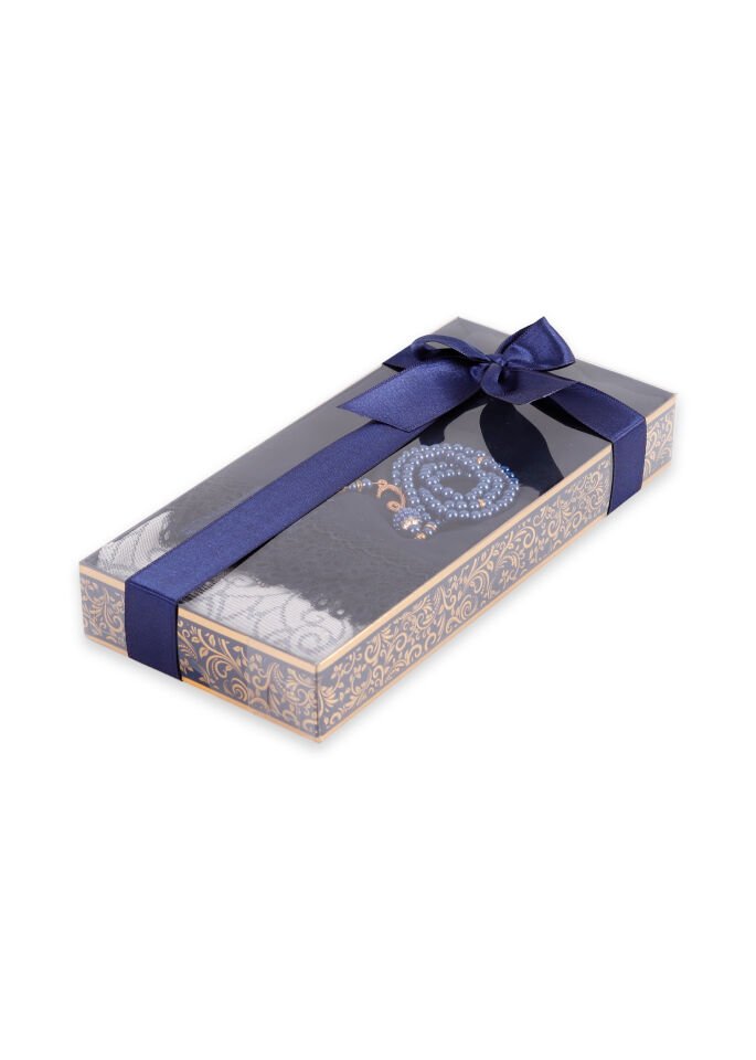 ECRİN SERİSİ KUTULU (Pamuk Seccade+Güpürlü Şal+İnci Tespih) NO:1 LACİVERT