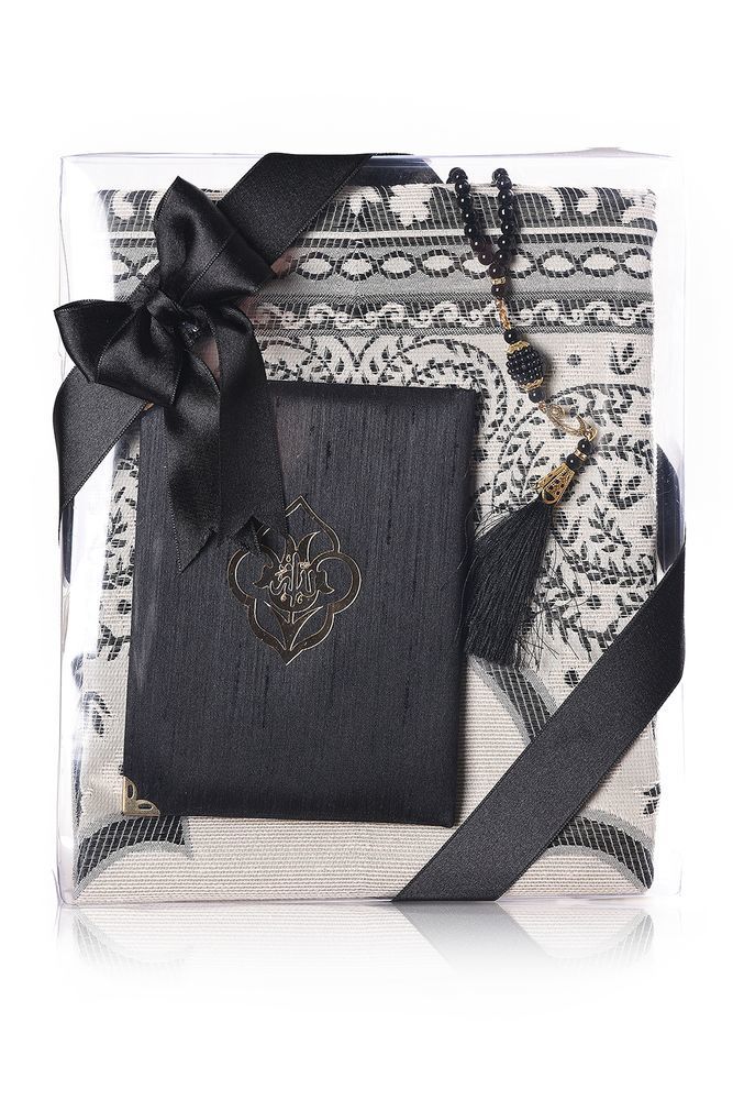 VERA SERİSİ 3'LÜ SET (Seccade + Şantuk Yasin + İnci Tespih )  ARAPÇA NO:2 SİYAH