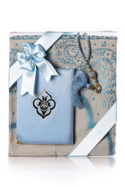 VERA SERİSİ 3'LÜ SET (Seccade + Şantuk Yasin + İnci Tespih )  ARAPÇA NO:2 BEBE MAVİ