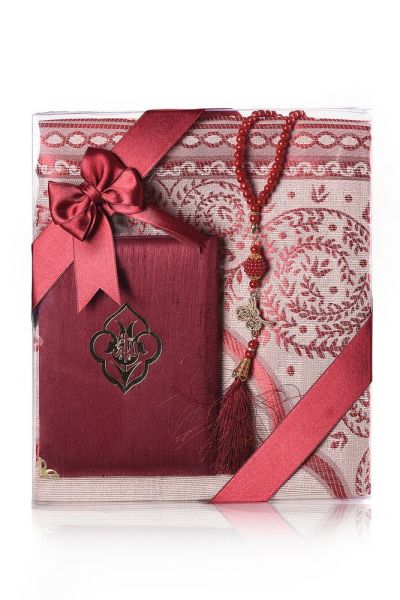 VERA SERİSİ 3'LÜ SET (Seccade + Şantuk Yasin + İnci Tespih )  ARAPÇA NO:2 BORDO