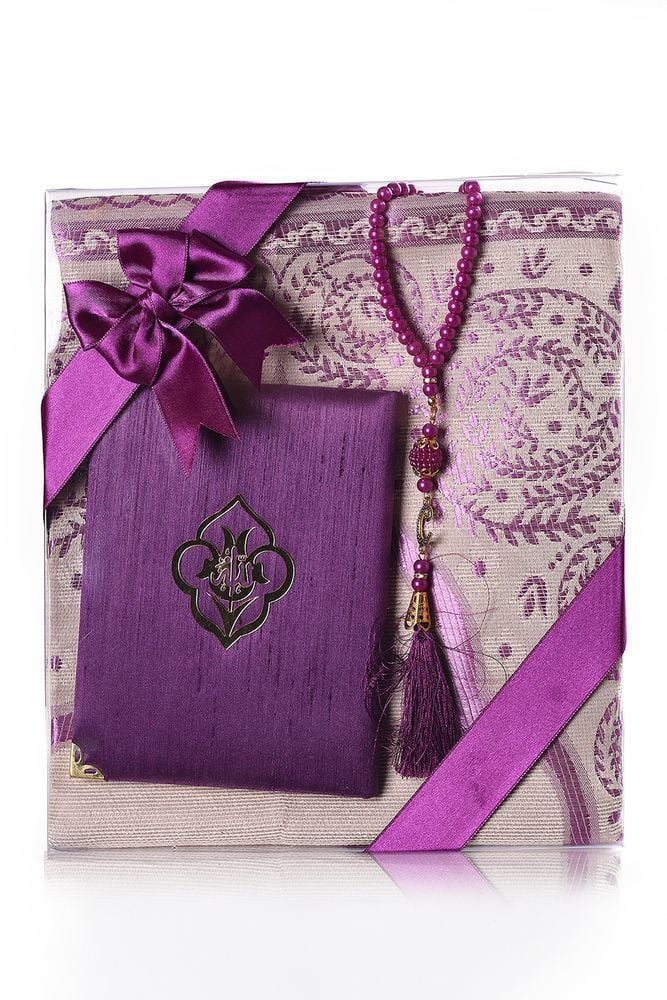 VERA SERİSİ 3'LÜ SET (Seccade + Şantuk Yasin + İnci Tespih )  ARAPÇA NO:2 MÜRDÜM