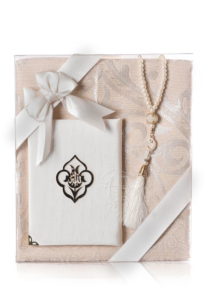 VERA SERİSİ 3'LÜ SET (Seccade + Şantuk Yasin + İnci Tespih )  ARAPÇA NO:2 KREM