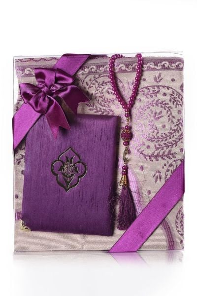 Kare Asetat Set (Pamuk Seccade+Yasin+İnci Tespih) MÜRDÜM