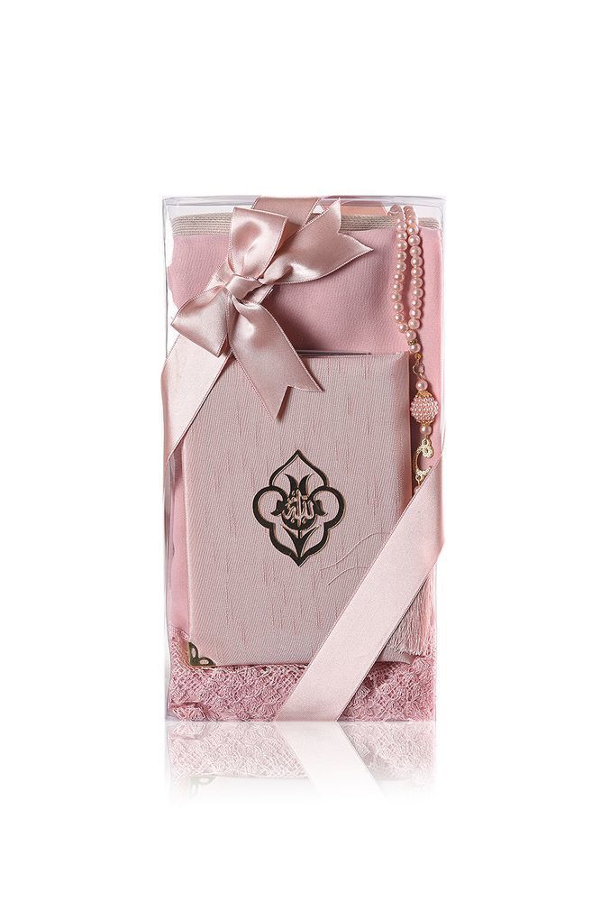 AFRA SERİSİ 4'lü SET ( Pamuk Seccade+ İnci Tespih +Yasin + Güpürlü Şal ) NO:2 PUDRA