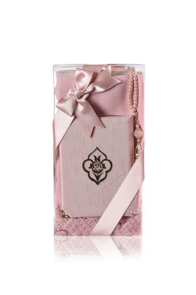 AFRA SERİSİ 4'lü SET ( Pamuk Seccade+ İnci Tespih +Yasin + Güpürlü Şal ) NO:2 PUDRA