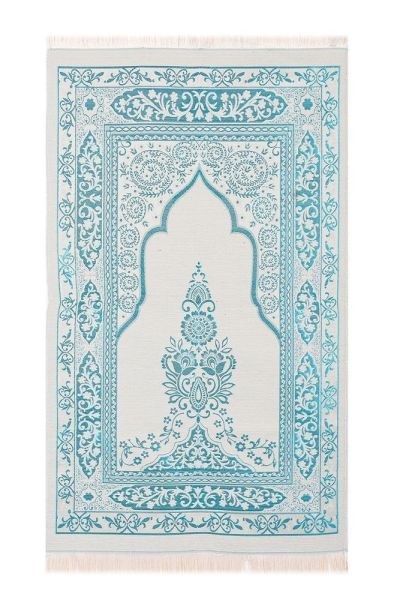 AFRA SERİSİ 4'lü SET ( Pamuk Seccade+ İnci Tespih +Yasin + Güpürlü Şal ) NO:2 BEBE MAVİ