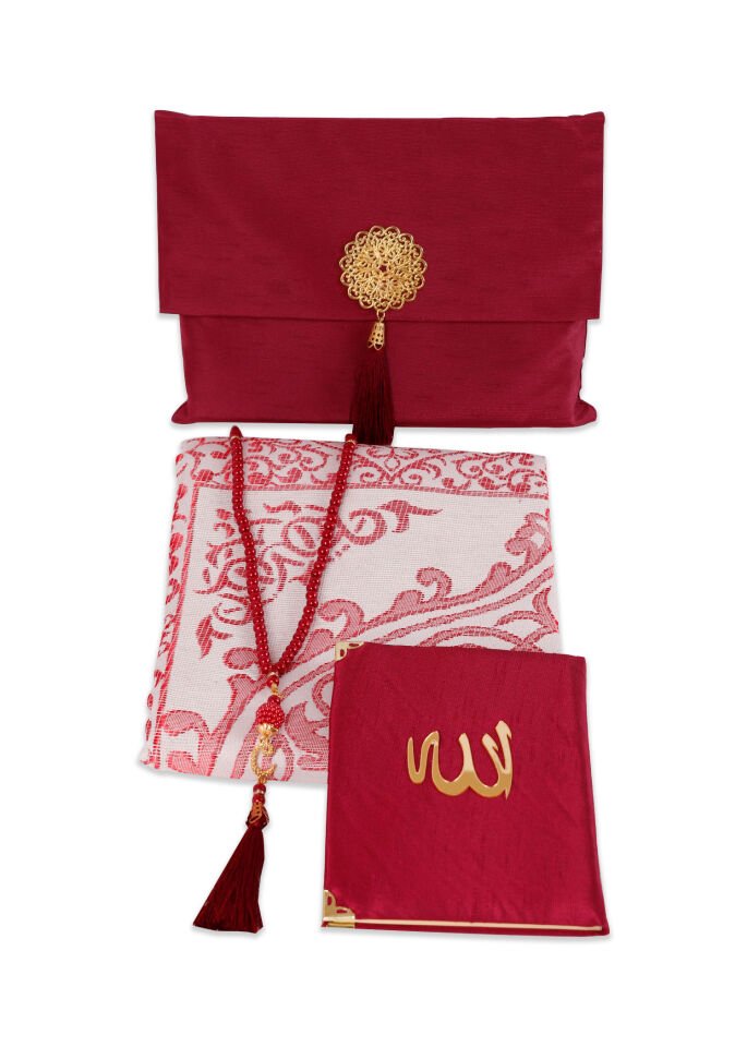 Büyük Şantuk Çanta Full Set ( Pamuk Seccade+Yasin+Tespih) BORDO