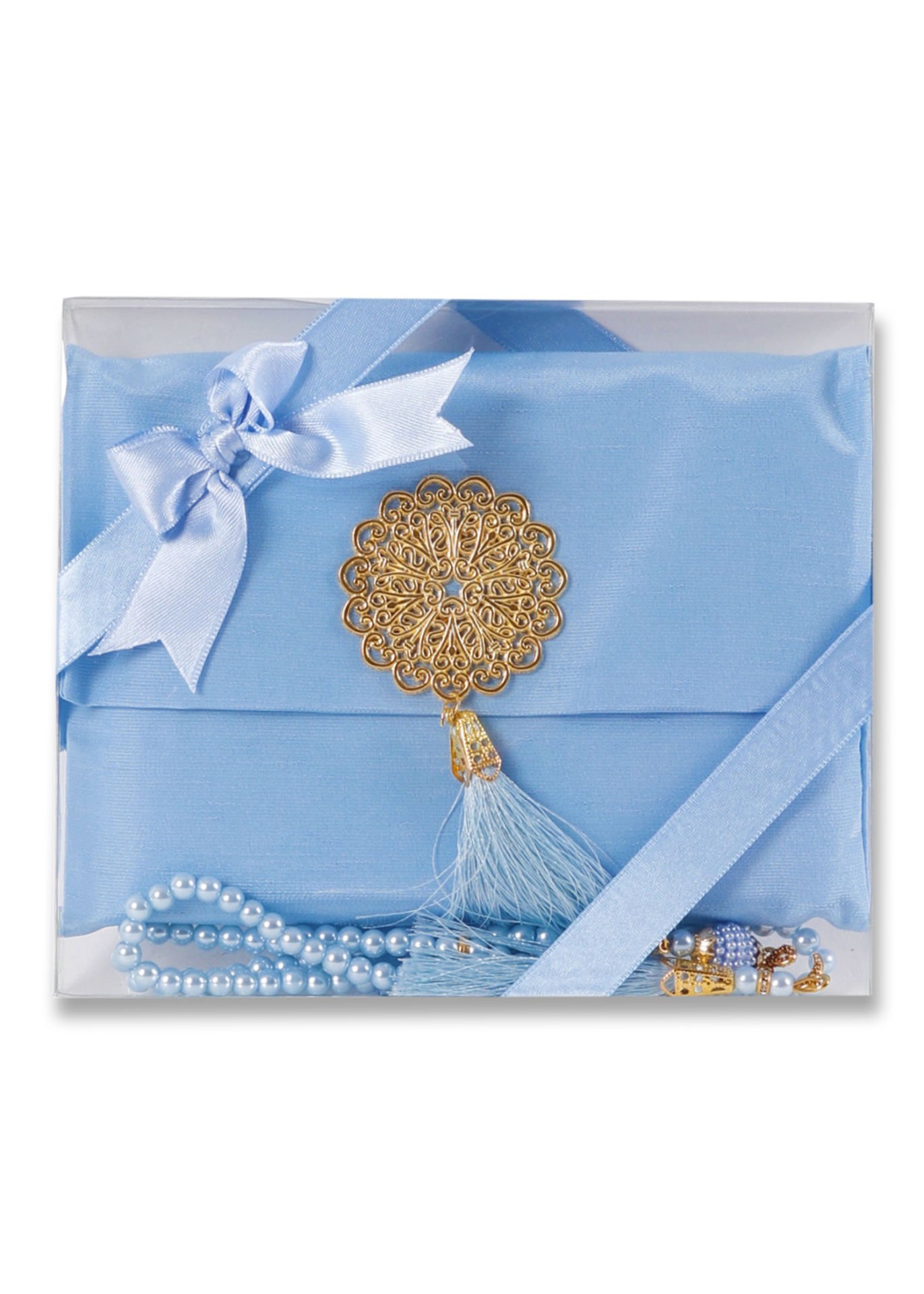 MEVA SERİSİ 3'lü SET (Madalyonlu Çanta+ Şantuk Yasin+ İnci Tespih) NO:2 BEBE MAVİ