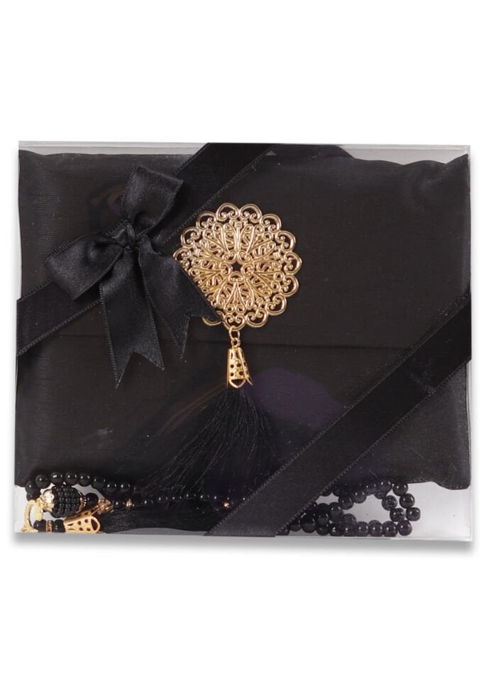 MEVA SERİSİ 3'lü SET (Madalyonlu Çanta+ Şantuk Yasin+ İnci Tespih) NO:2 SİYAH