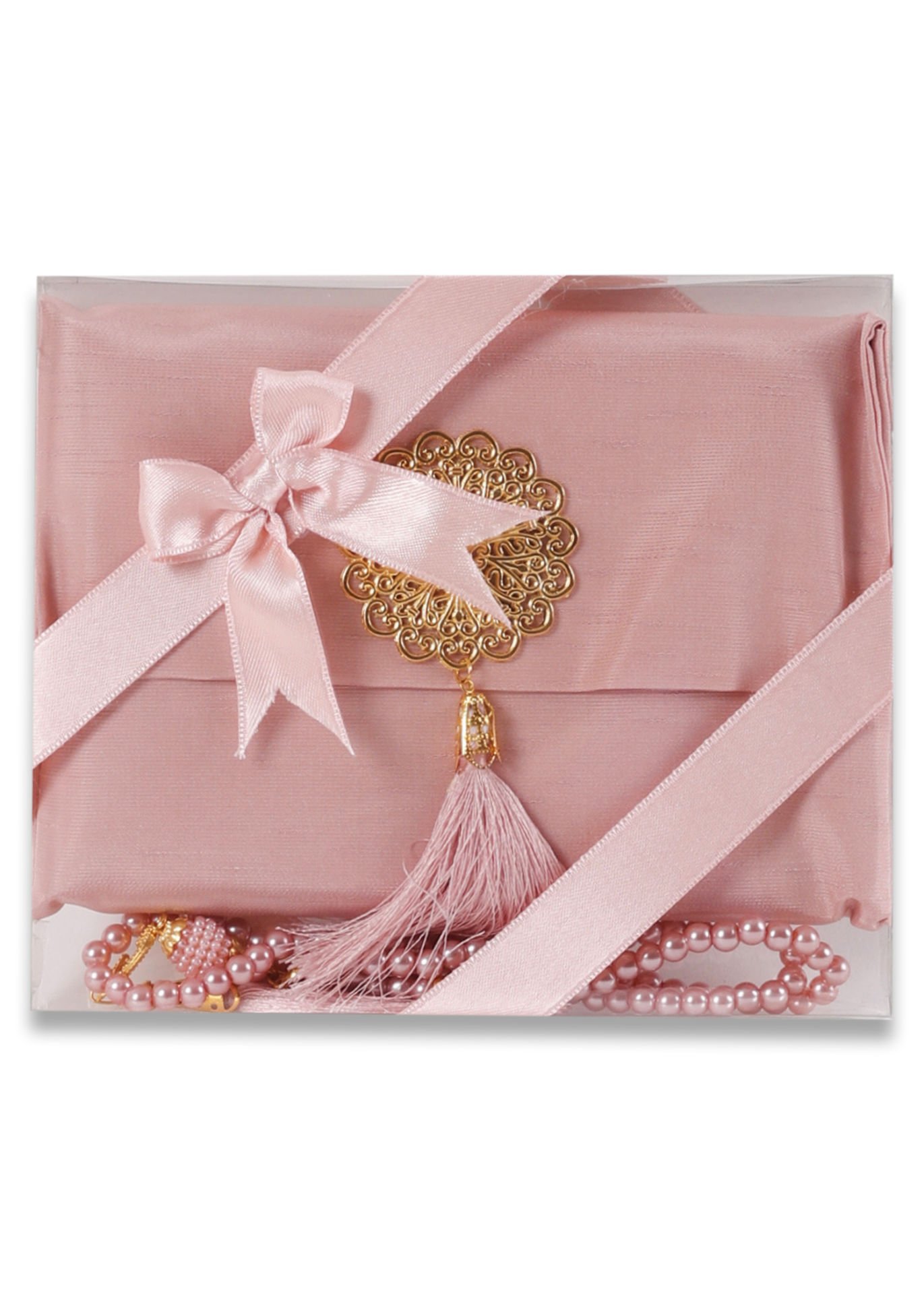 MEVA SERİSİ 3'lü SET (Madalyonlu Çanta+ Şantuk Yasin+ İnci Tespih) NO:2 PUDRA