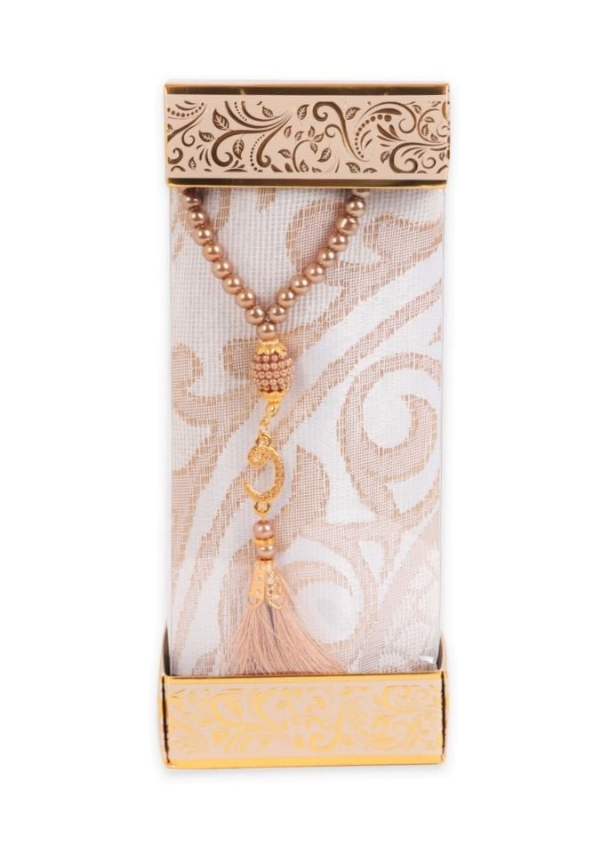 ZÜMRA SERİSİ 2'Lİ SET ( Dikdörtgen Kutulu Seccade+Tespih ) GOLD