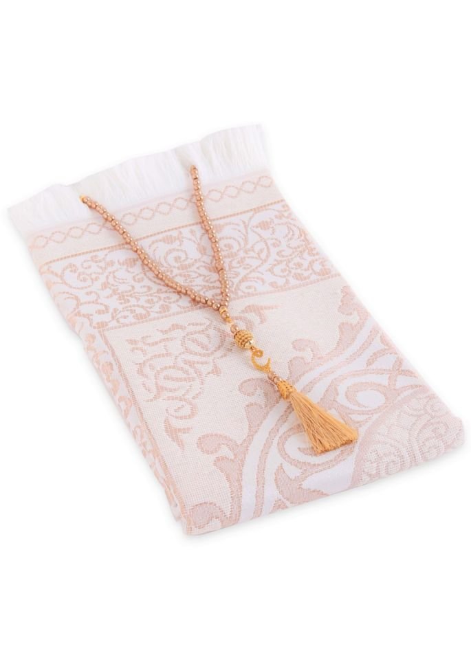 ZÜMRA SERİSİ 2'Lİ SET ( Dikdörtgen Kutulu Seccade+Tespih ) GOLD