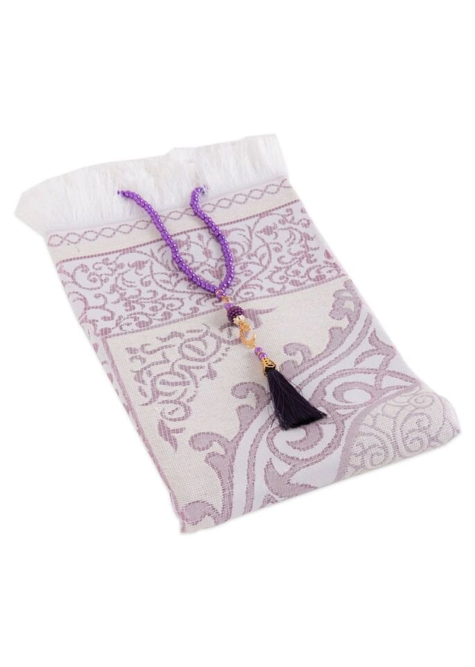 ZÜMRA SERİSİ 2'Lİ SET ( Dikdörtgen Kutulu Seccade+Tespih ) MÜRDÜM