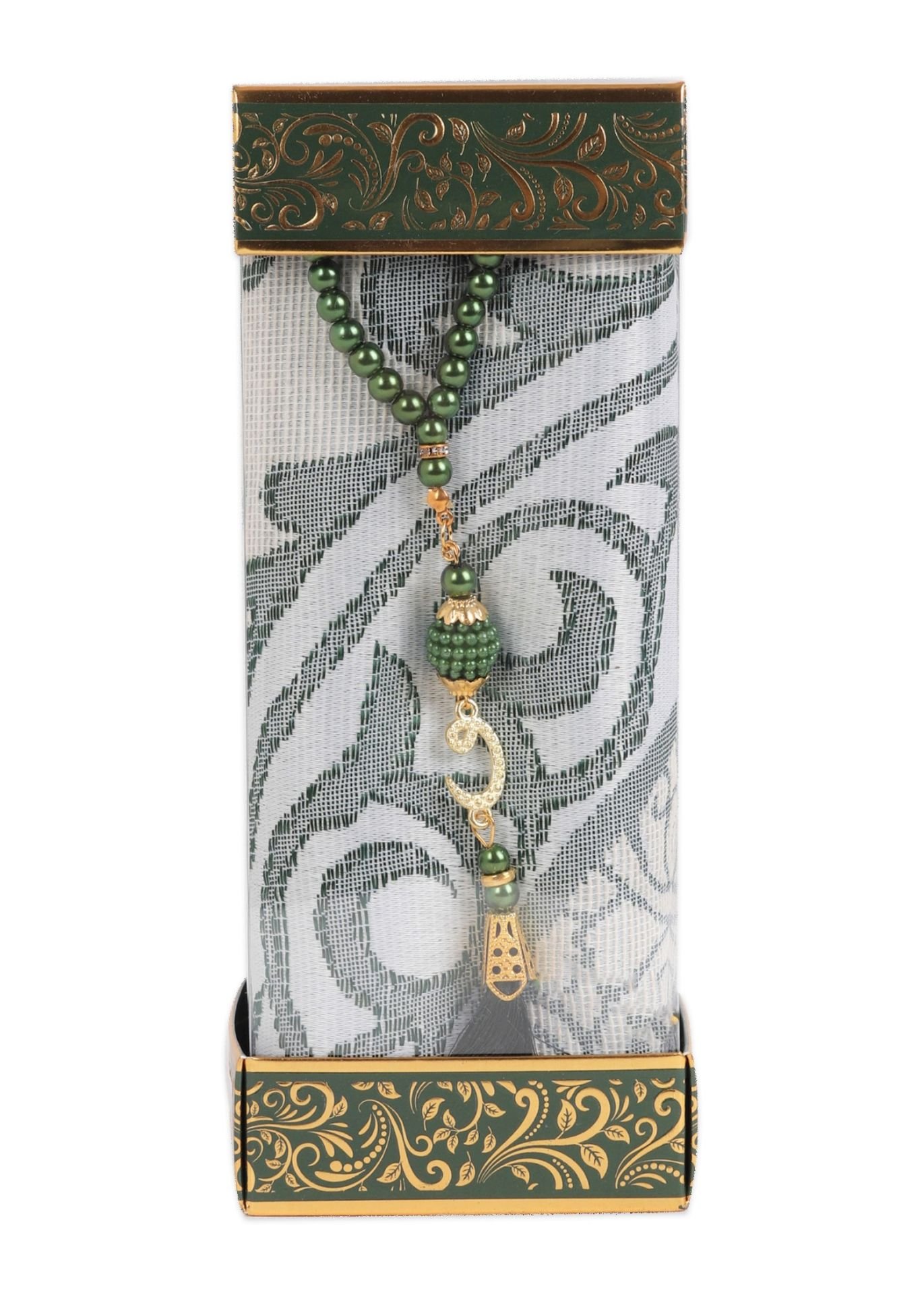 ZÜMRA SERİSİ 2'Lİ SET ( Dikdörtgen Kutulu Seccade+Tespih ) YEŞİL