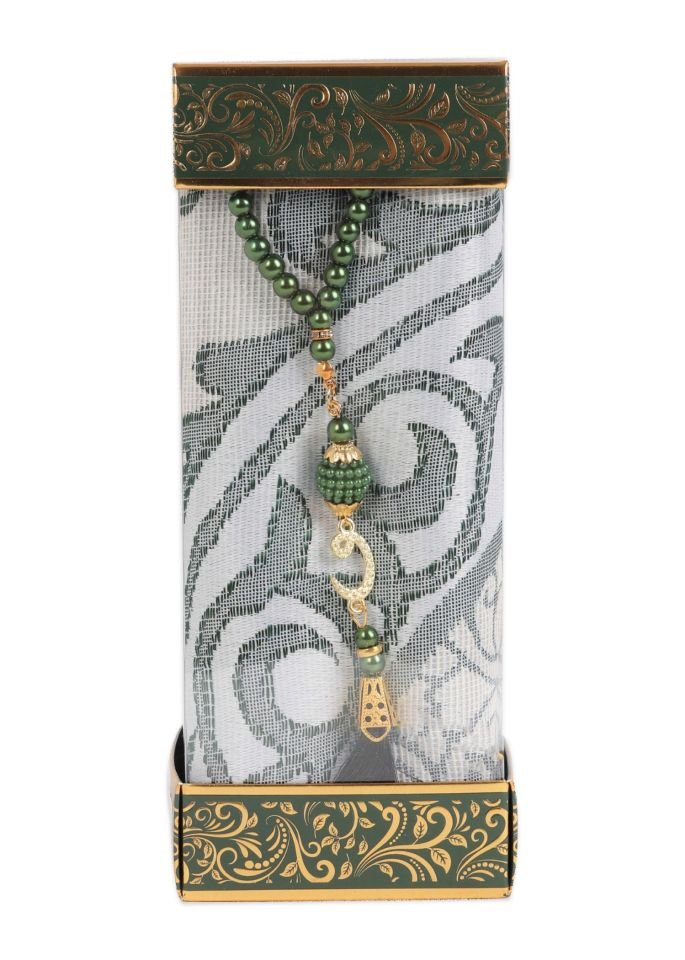 ZÜMRA SERİSİ 2'Lİ SET ( Dikdörtgen Kutulu Seccade+Tespih ) YEŞİL