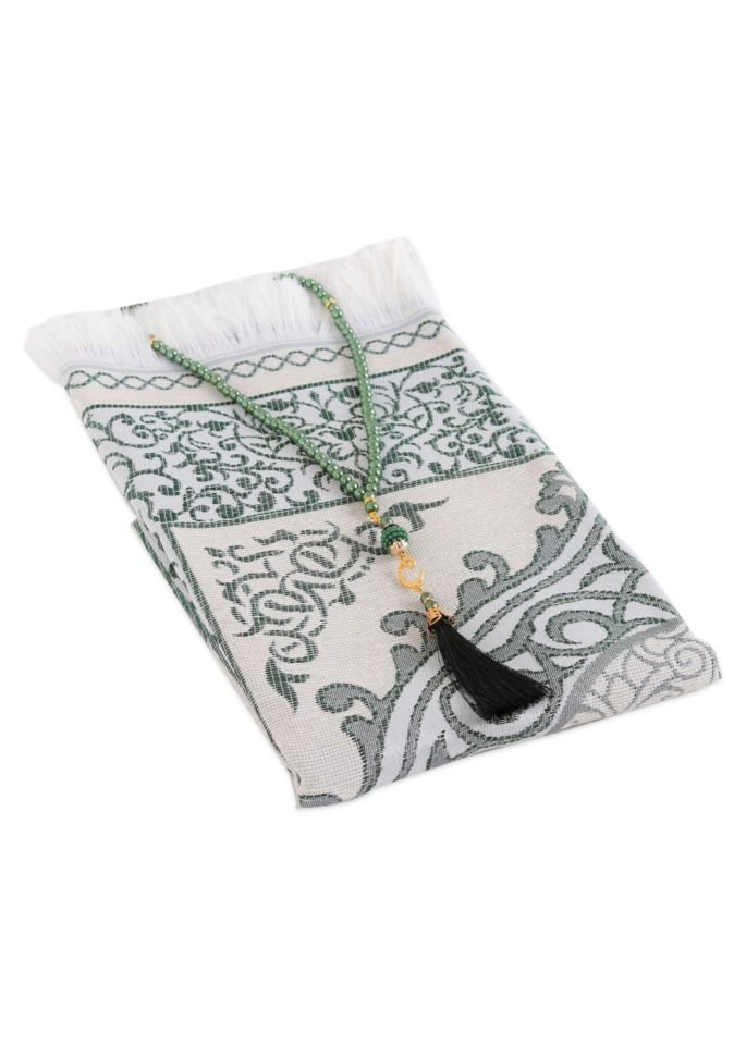 ZÜMRA SERİSİ 2'Lİ SET ( Dikdörtgen Kutulu Seccade+Tespih ) YEŞİL