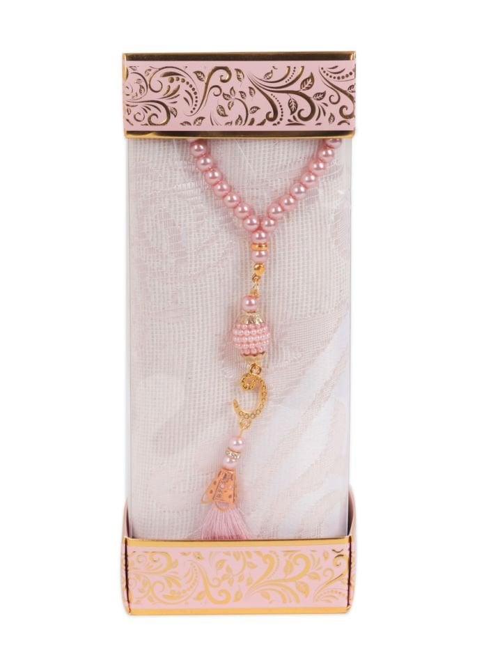 ZÜMRA SERİSİ 2'Lİ SET ( Dikdörtgen Kutulu Seccade+Tespih ) PUDRA