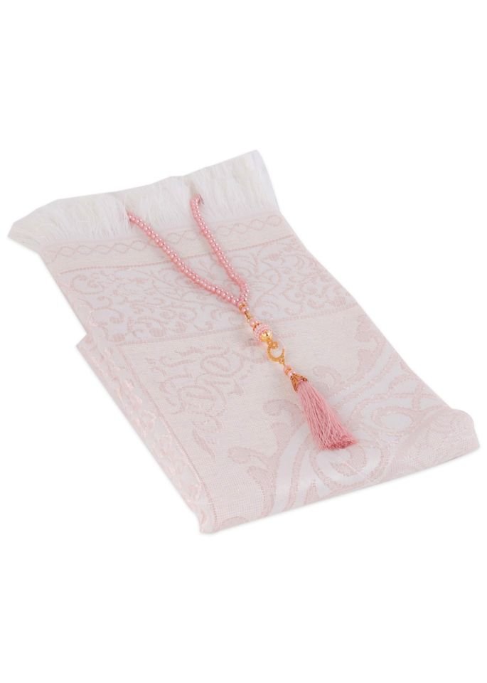 ZÜMRA SERİSİ 2'Lİ SET ( Dikdörtgen Kutulu Seccade+Tespih ) PUDRA