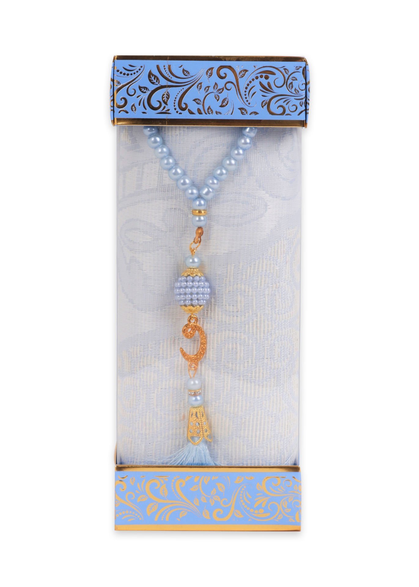 ZÜMRA SERİSİ 2'Lİ SET ( Dikdörtgen Kutulu Seccade+Tespih ) BEBE MAVİ