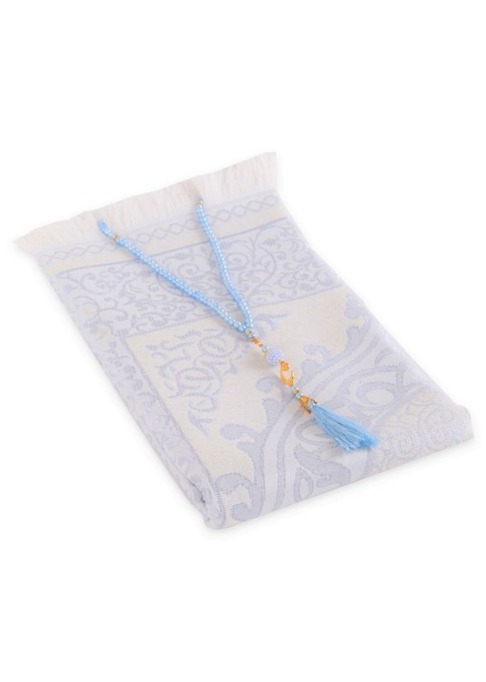 ZÜMRA SERİSİ 2'Lİ SET ( Dikdörtgen Kutulu Seccade+Tespih ) BEBE MAVİ