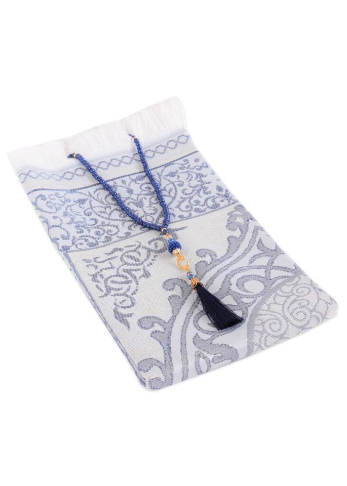 ZÜMRA SERİSİ 2'Lİ SET ( Dikdörtgen Kutulu Seccade+Tespih ) LACİVERT