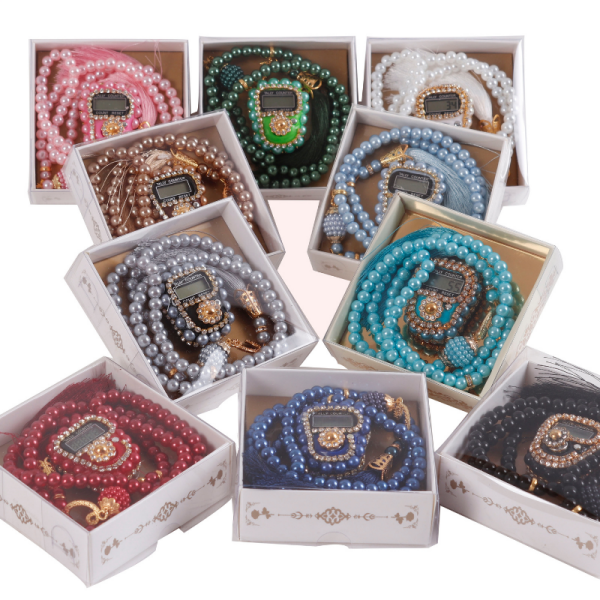 Taşlı Çiçekli Zikirmatik+ İnci Tespih (Kutulu)