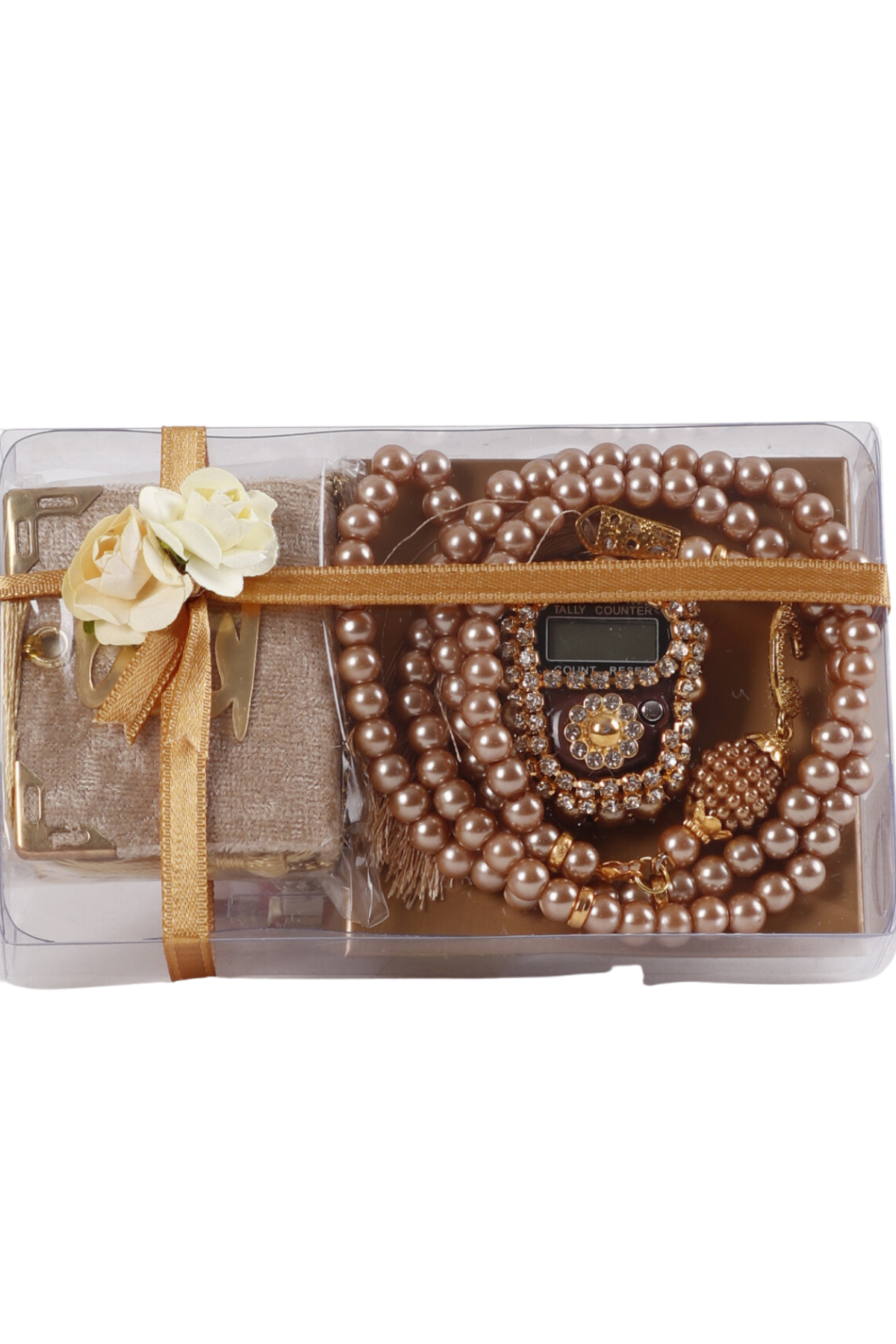 Asetat Mini Kuran+İnci Tespih+Taş Zikirmatik GOLD