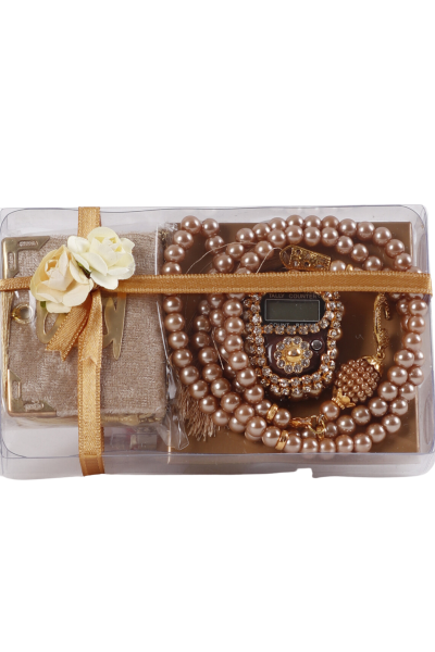 Asetat Mini Kuran+İnci Tespih+Taş Zikirmatik GOLD