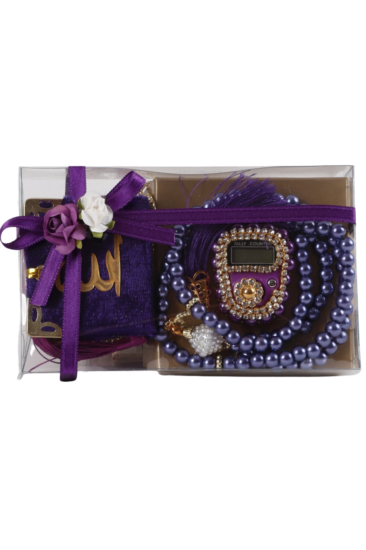 Asetat Mini Kuran+İnci Tespih+Taş Zikirmatik MÜRDÜM