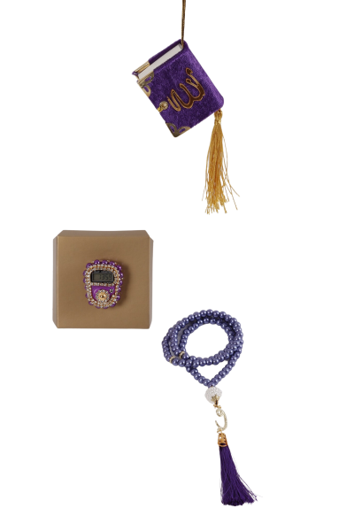 Asetat Mini Kuran+İnci Tespih+Taş Zikirmatik MÜRDÜM