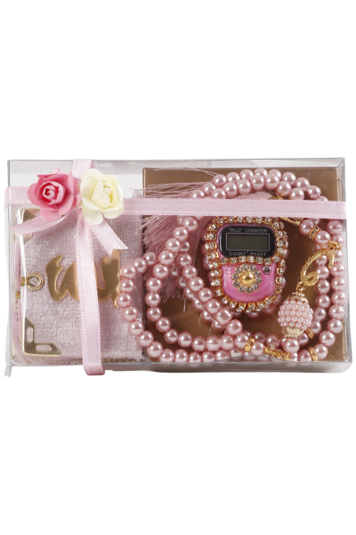 Asetat Mini Kuran+İnci Tespih+Taş Zikirmatik PUDRA