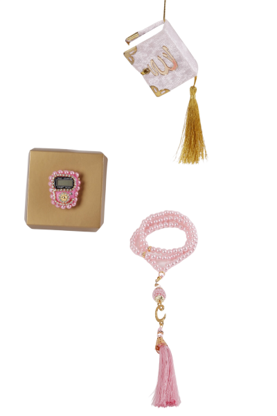 Asetat Mini Kuran+İnci Tespih+Taş Zikirmatik PUDRA