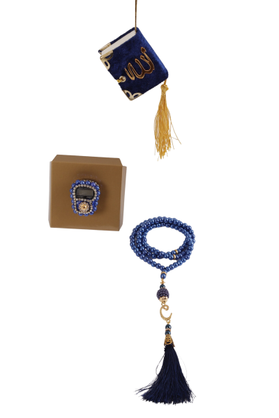 Asetat Mini Kuran+İnci Tespih+Taş Zikirmatik SAKS