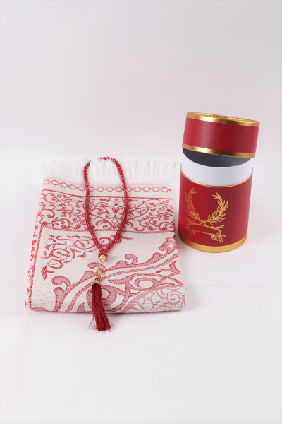 Silindir  Kutu (Seccade +İnci Tespih) BORDO