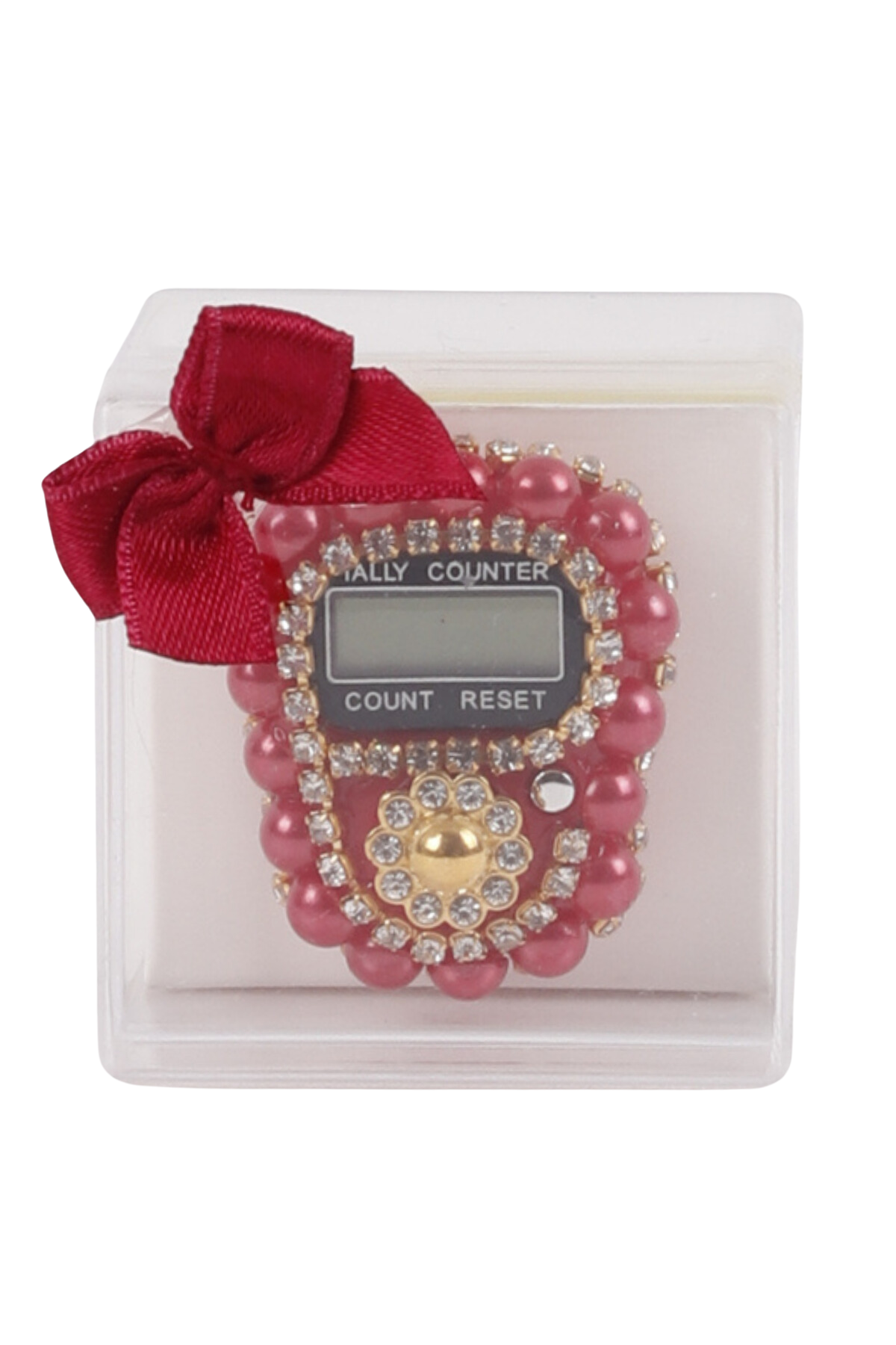 Taşlı Zikirmatik Şeffaf Kutulu (Kare) BORDO