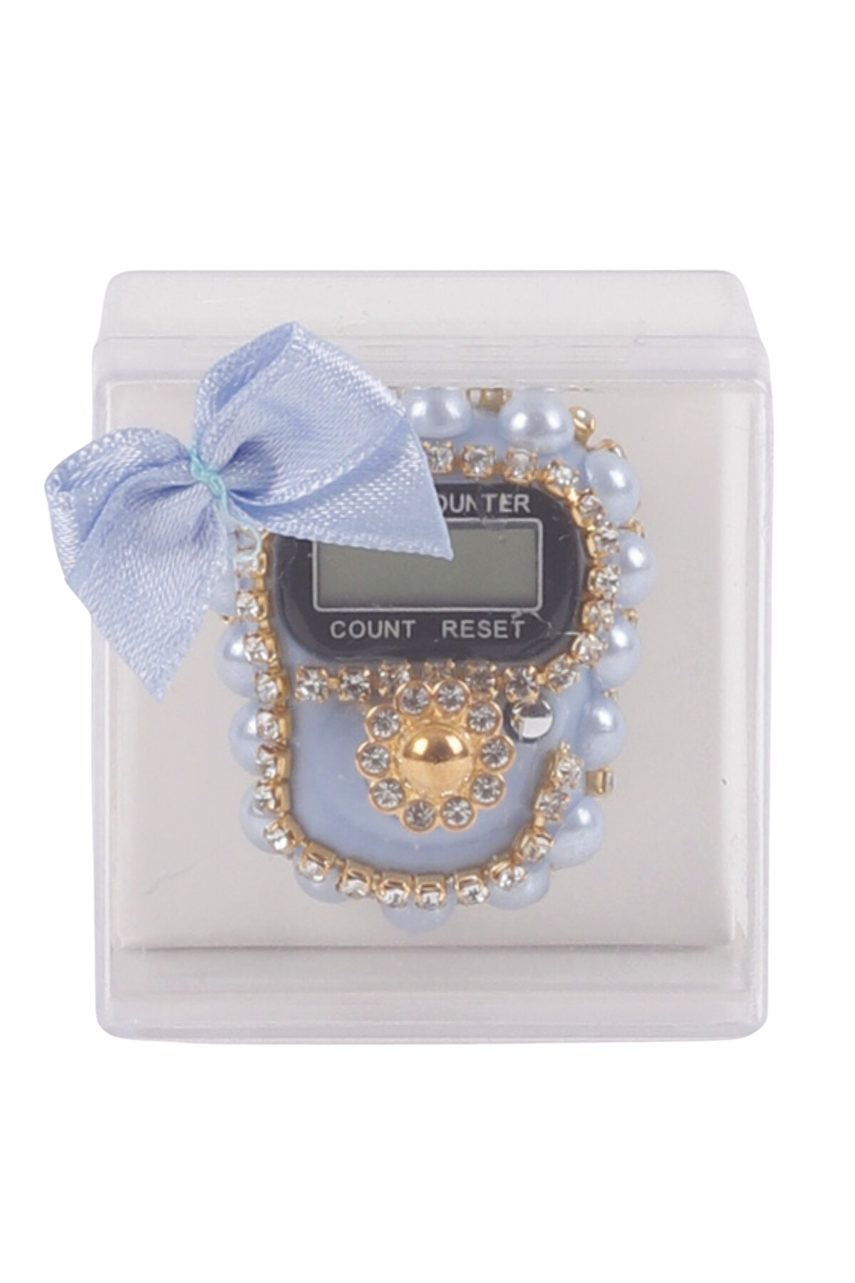Taşlı Zikirmatik Şeffaf Kutulu (Kare) BEBE MAVİ