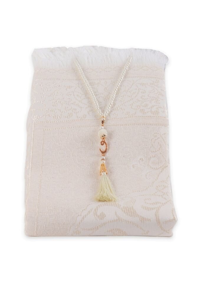 Silindir Şantuk Ramazan Model (Seccade+Tespih) KREM