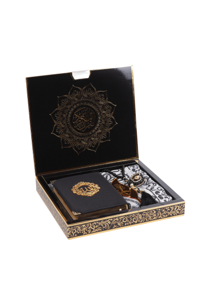 HİRA SERİSİ (Kuran+Pamuk Seccade+inci vavlı Tespih+Taşlı Zikirmatik+Ayraç) SİYAH