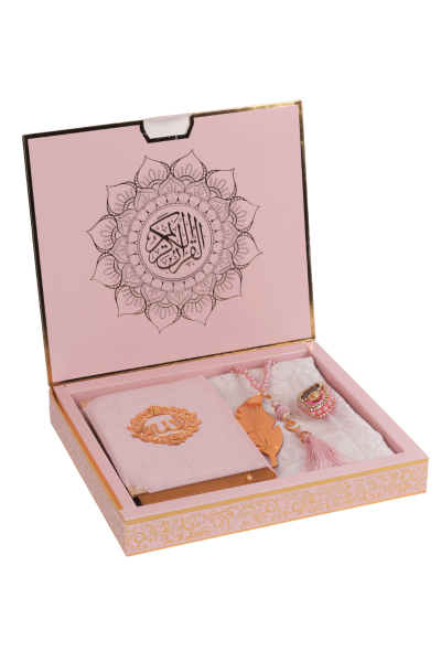 HİRA SERİSİ (Kuran+Pamuk Seccade+inci vavlı Tespih+Taşlı Zikirmatik+Ayraç) PUDRA