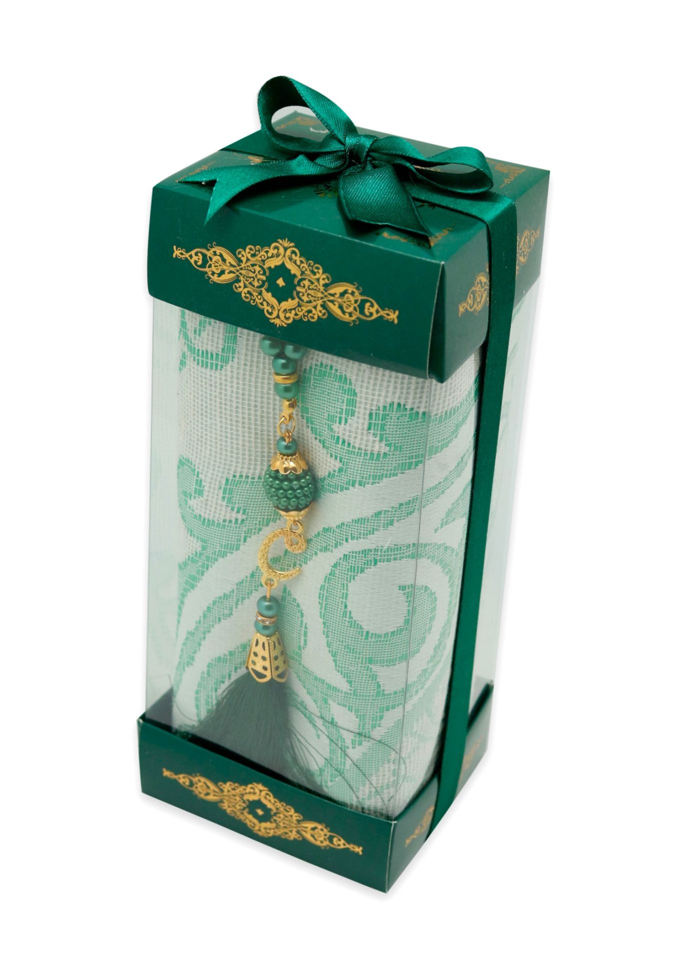 Varaklı Altı Üstü Kutulu ( Seccade+Tespih ) YEŞİL