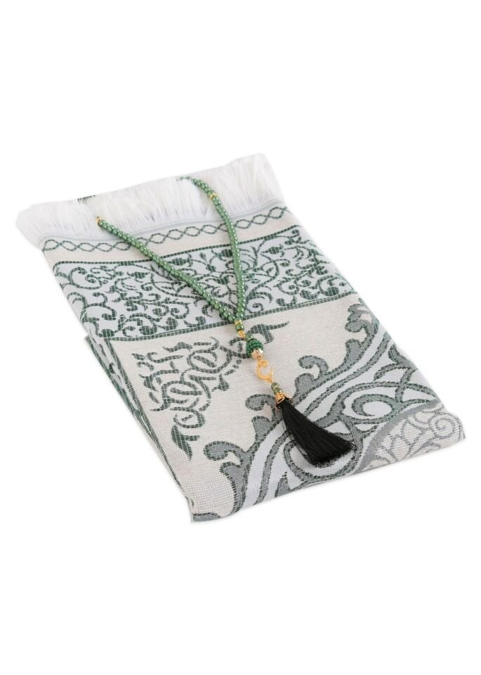 Varaklı Altı Üstü Kutulu ( Seccade+Tespih ) YEŞİL