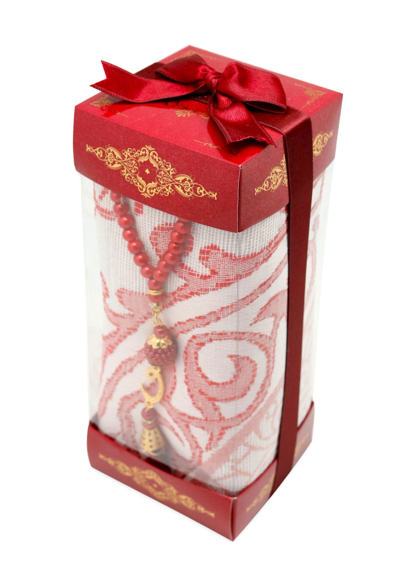 Varaklı Altı Üstü Kutulu ( Seccade+Tespih ) BORDO