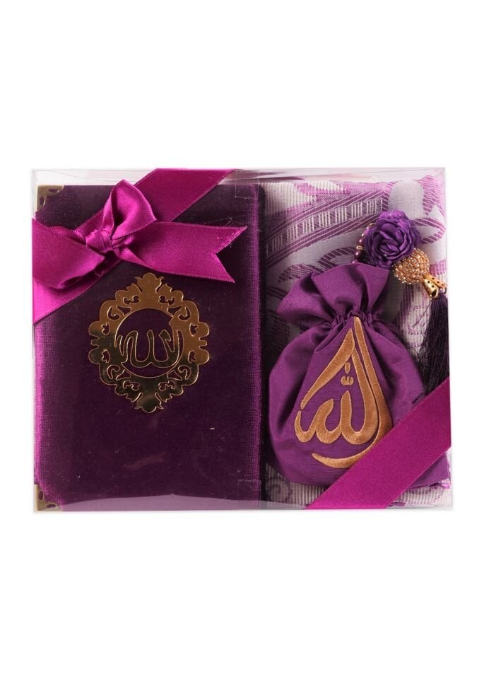 HÜSNA SERİSİ  (Çanta Boy Kuran+Kese+Disko Top Tespih+Seccade) NO:2 MÜRDÜM